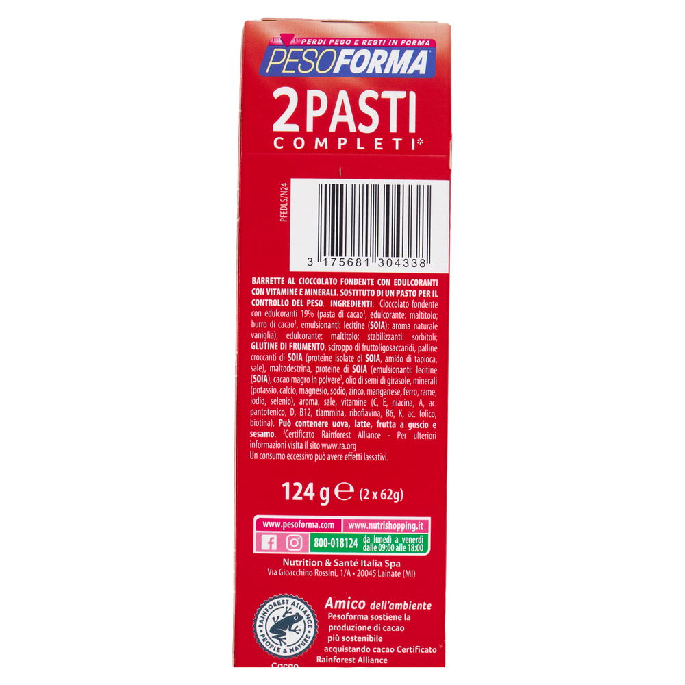Pesoforma Barrette 2 Pasti Low Sugar Fondente Crunchy 2x62g - Foto 3