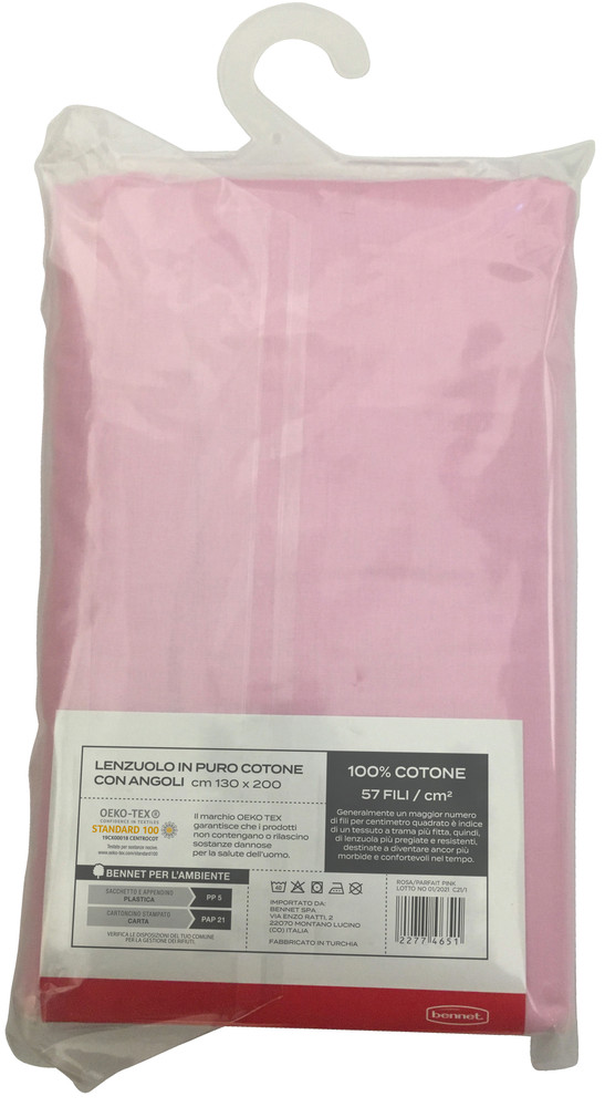 Lenzuolo Angoli Tinta Unita 1piazza 1/2 Cm130x200 Rosa Casa - Foto 2