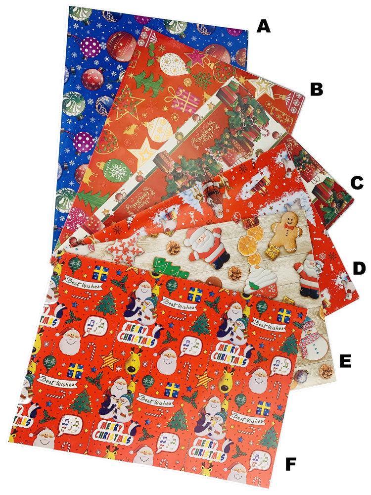 Busta 6 Fogli Carta Da Regalo Natale Fantasie Assortite (2+2+2).