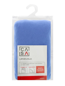 Lenzuolo Jersey Angoli Tinta Unita 1pz 1/2 Cm120x200 Azzurro Scuro Casa - Foto 1