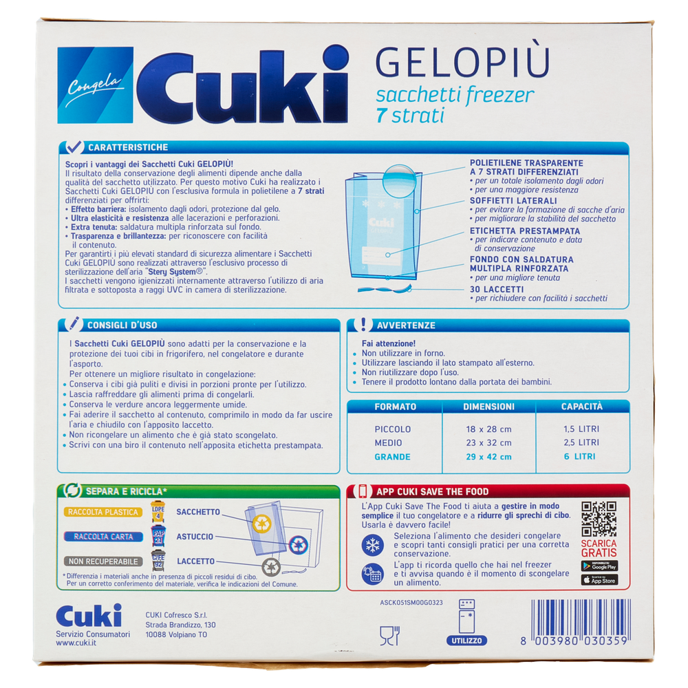 Sacchetti Freezer Cuki Gelopiu' Formato Grande Cm.29x42 - Foto 3