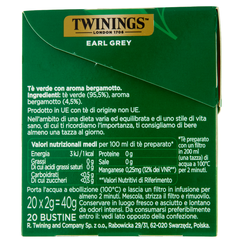 Te' Verde Earl Grey Twinings, Conf.20 Bustine - Foto 2