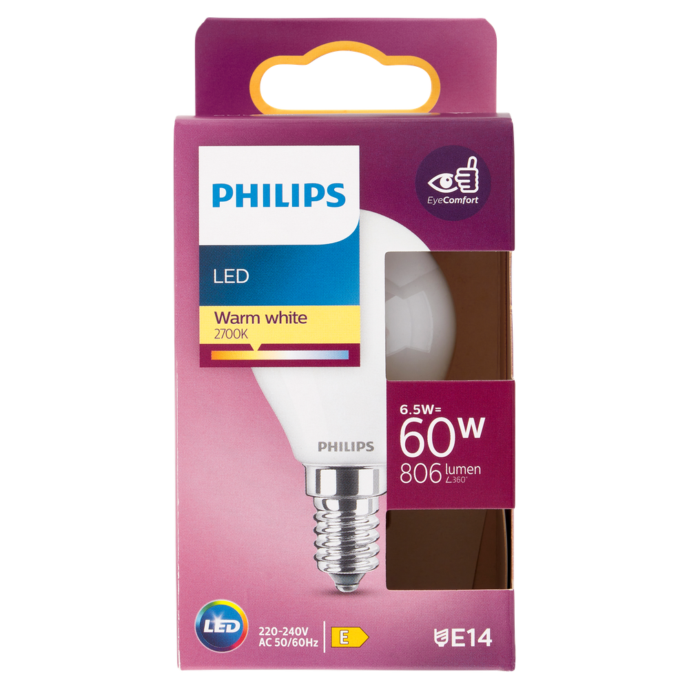 Lampadina A Led Sfera 60w Attacco E14 Luce Calda Philips - Foto 1