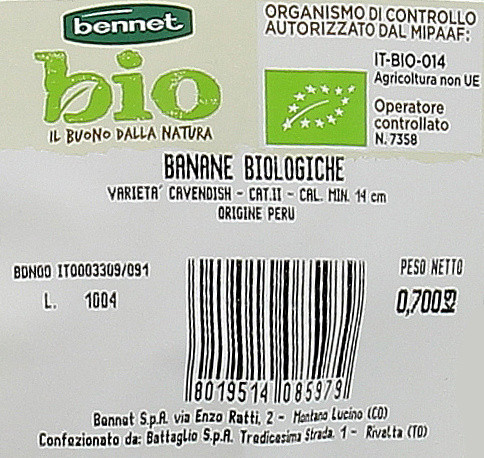 Banane Bennet Bio In Vassoio