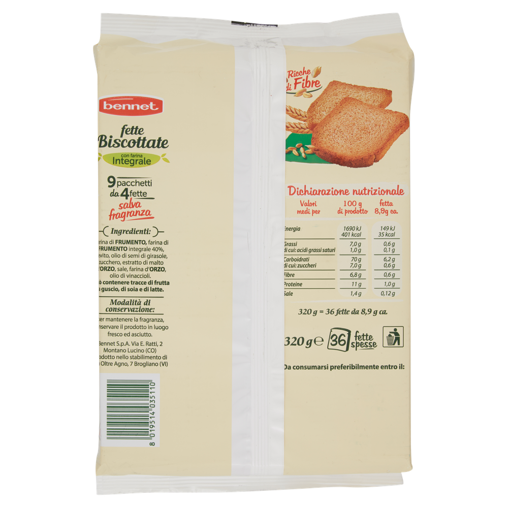 Fette Biscottate Con Farina Integrale 9x35,5g Bennet - Foto 3