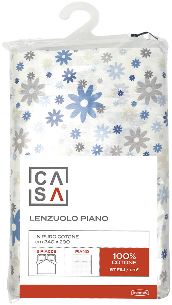 Lenzuolo Piano Stampa Margherite 2 Piazze Cm240x290 Azzurro Casa