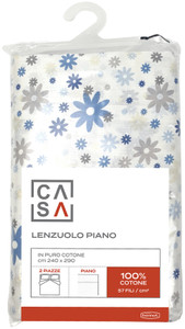 Lenzuolo Piano Stampa Margherite 2 Piazze Cm240x290 Azzurro Casa