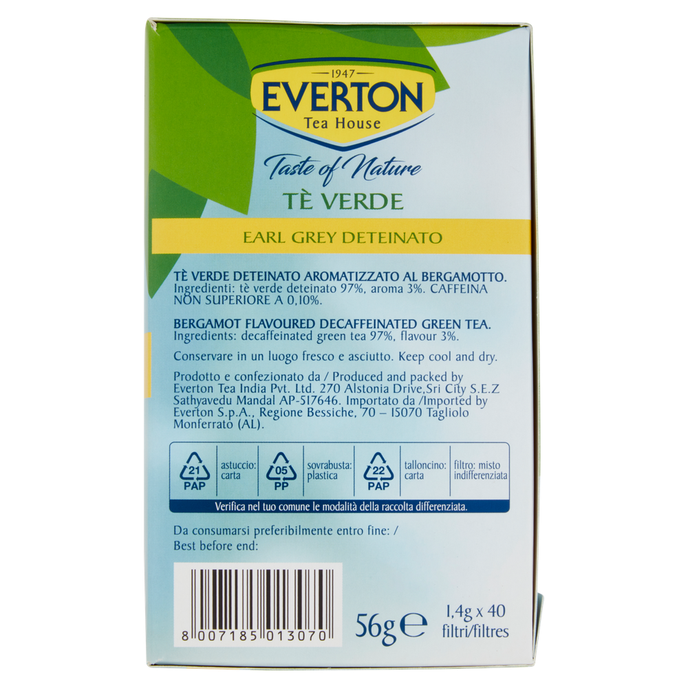 Tè Verde Earl Grey Deteinato Taste Of Nature 40x1,4 G Everton - Foto 2