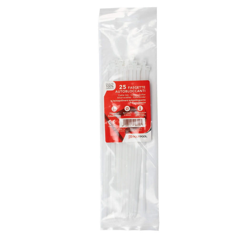 25 Fascette Per Cablaggi Misure 3,6 X 200mm Polypool - Foto 1