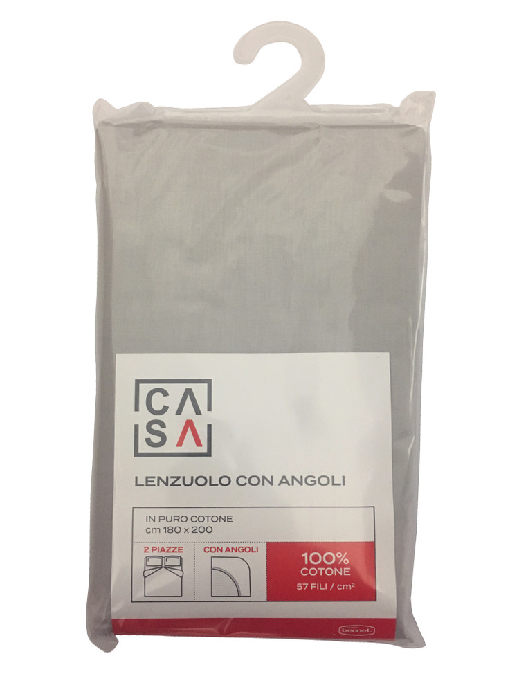 Lenzuolo Con Angoli Tinta Unita 2 Piazze Cm 180x200 Grigio Chiaro Casa - Foto 1