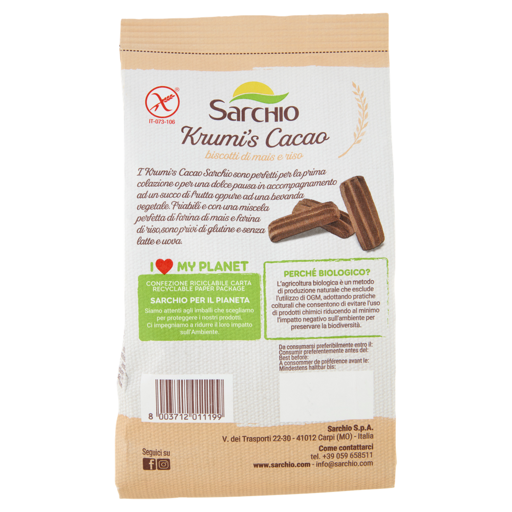 Sarchio Krumi's Cacao Biscotti Di Mais E Riso Biologico 200 G - Foto 3
