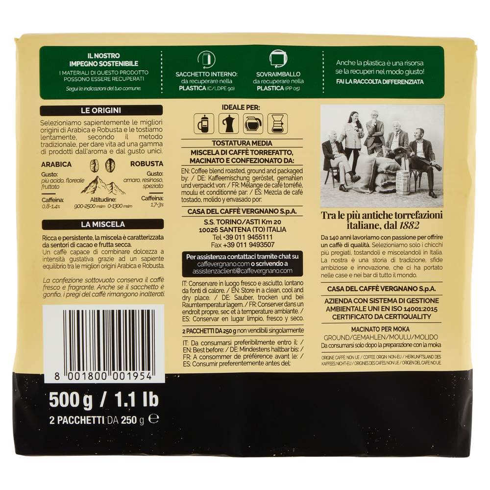Caffè Macinato Per Moka Granaroma Classico 2x250g Caffè Vergnano - Foto 3