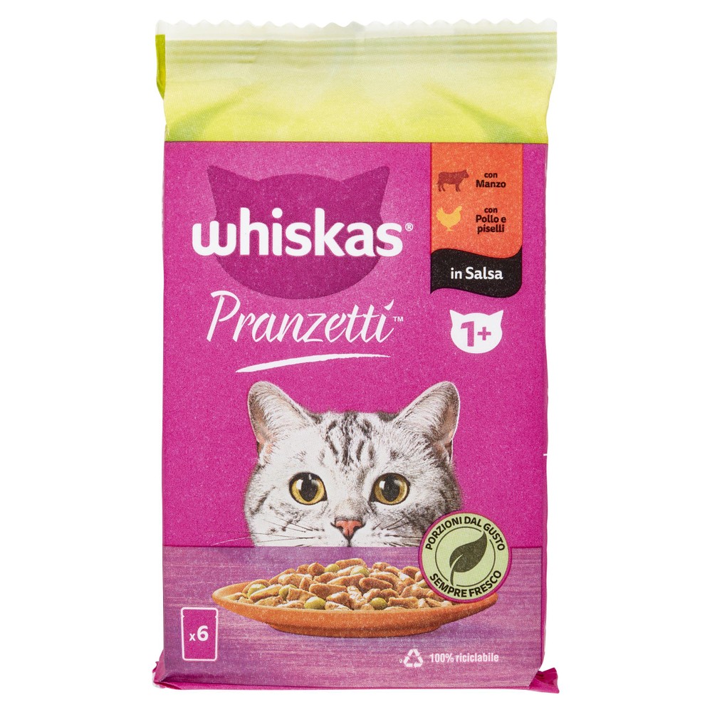 Whiskas Pranzetti Cibo Umido Per Gatti Adulti, Carne E Verdura, 6x50g - Foto 1
