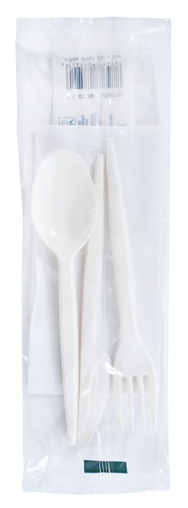 Tris Posate In Bioplastica Con Tovagliolo - Foto 3