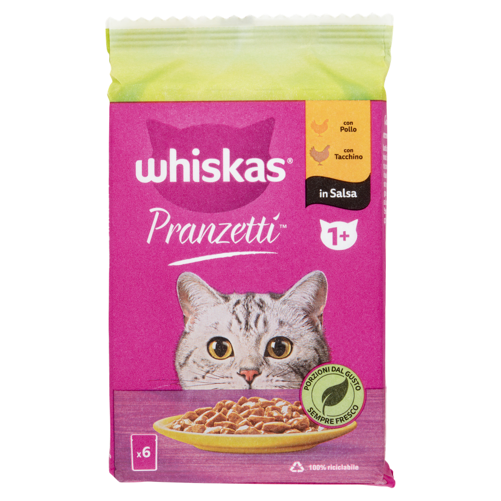 Whiskas Pranzetti Cibo Umido Per Gatti Adulti, Pollo E Tacchino, 6x50g - Foto 1