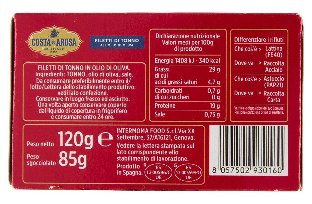 Filetti Di Tonno Costa De Arosa 120g Olio Oliva - Foto 3