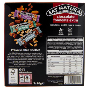 Barrette Cioccolato Fondente Mandorle Mirtilli Cocco 3x40g Eat Natural - Foto 3
