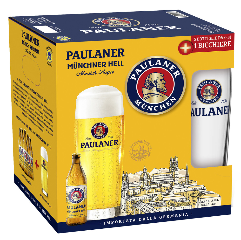 Cofanetto Birra Paulaner Hell 5 Bottiglie + 1 Bicchiere - Foto 1