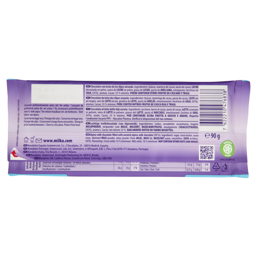 Tavoletta Di Cioccolato Bubbly Aerato Al Latte 100% Alpino Milka - Foto 3