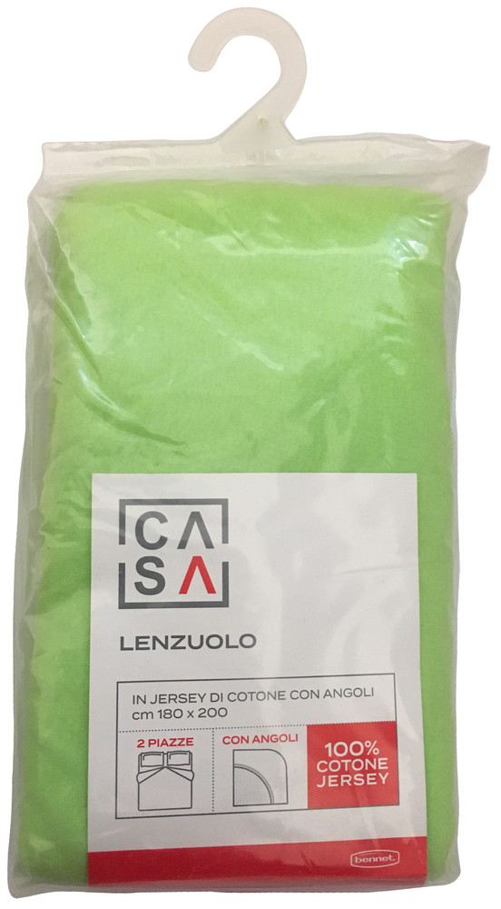 Lenzuolo Jersey Angoli Tinta Unita 2piazze Cm180x200 Verde Casa - Foto 1