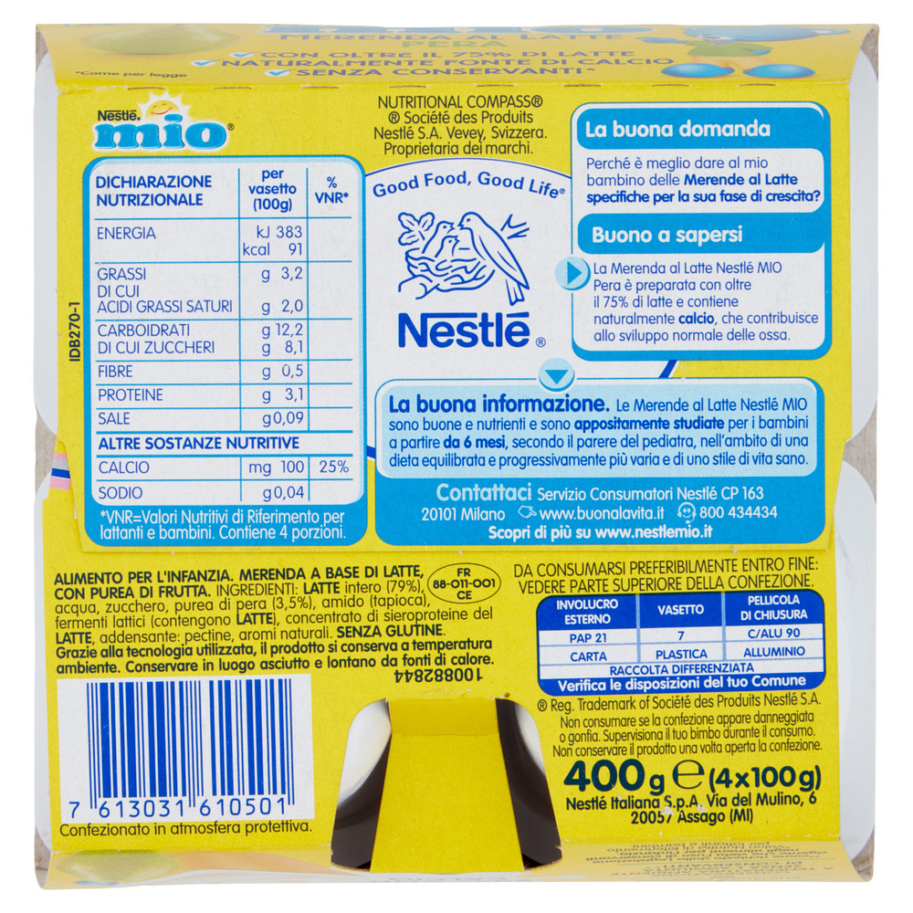 Merenda Al Latte Pera Da 6 Mesi Senza Glutine Nestlé Mio