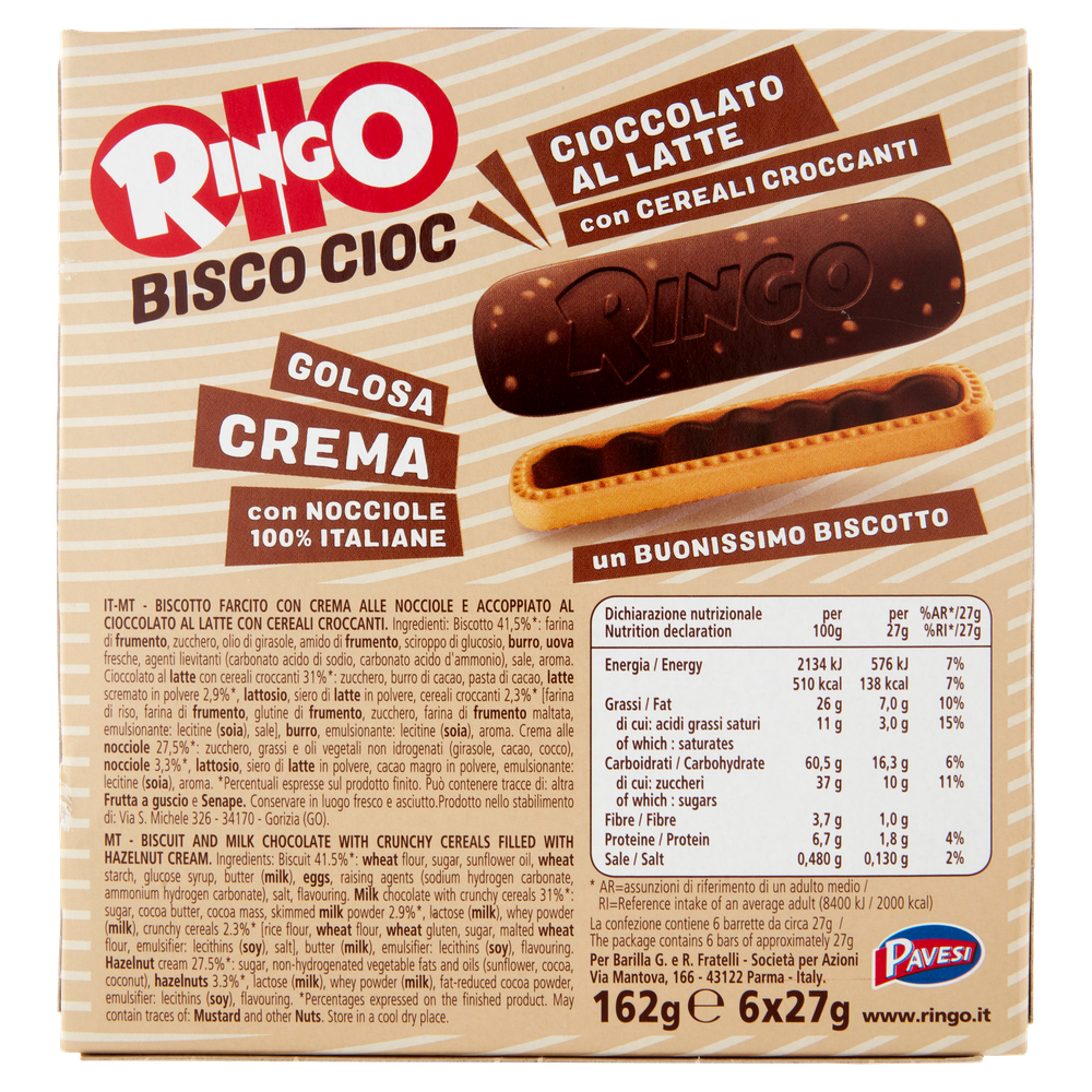 Snack Ringo Bisco Cioc Nocciole 100% Italiane