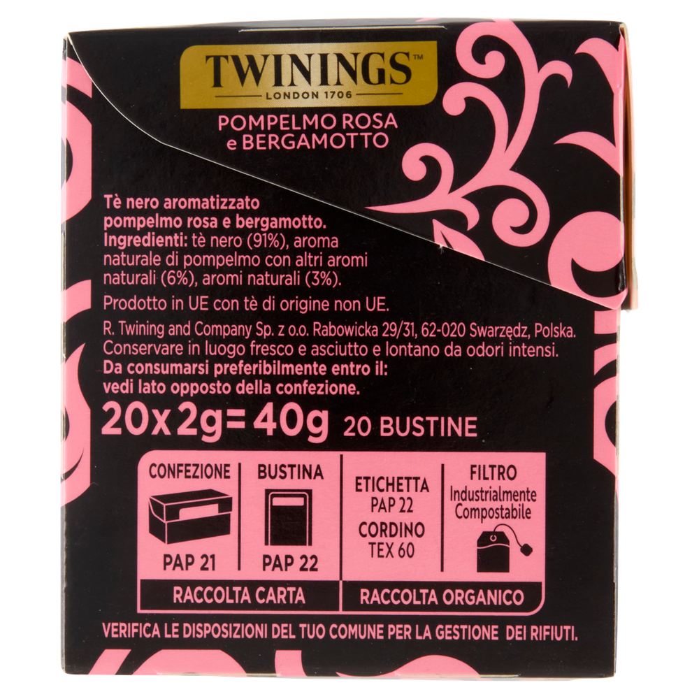 Te'nero Aromatizzato Pompelmo Rosa E Bergamotto Twinings,Conf.20 Filtri - Foto 2