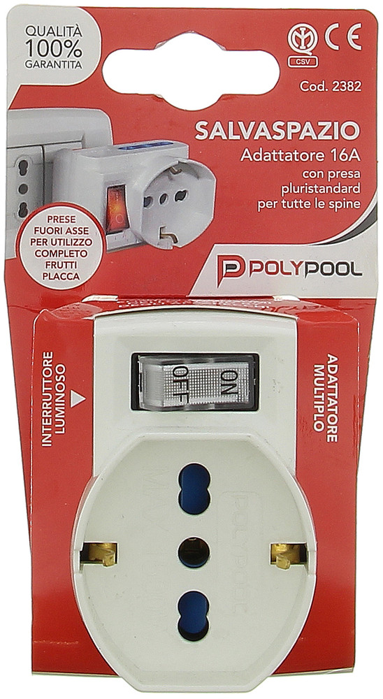 Adattatore Multisize 3 Prese 10/16a Spina 10a Polypool - Foto 2