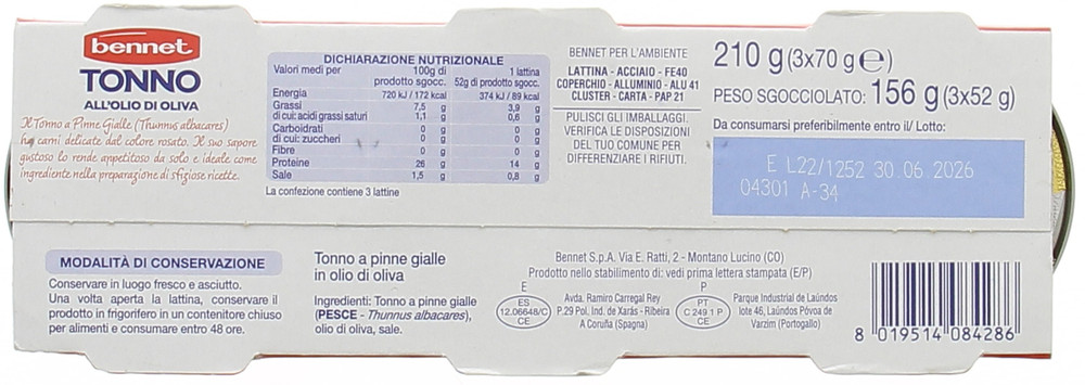 Tonno In Olio D'oliva 3x70g Bennet - Foto 2