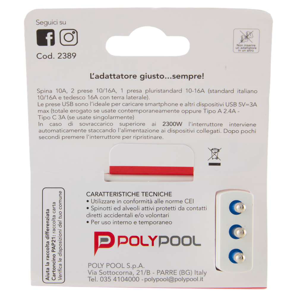 Adattatore Multisize 1 Presa 10/16a Spina 10a Polypool - Foto 3