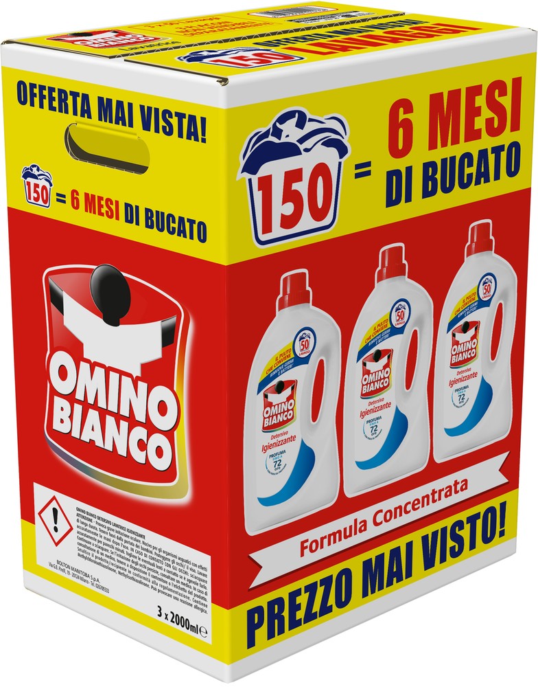 Detersivo Liquido Lavatrice Igienizzante  3 Da 50 Lavaggi Omino Bianco - Foto 1
