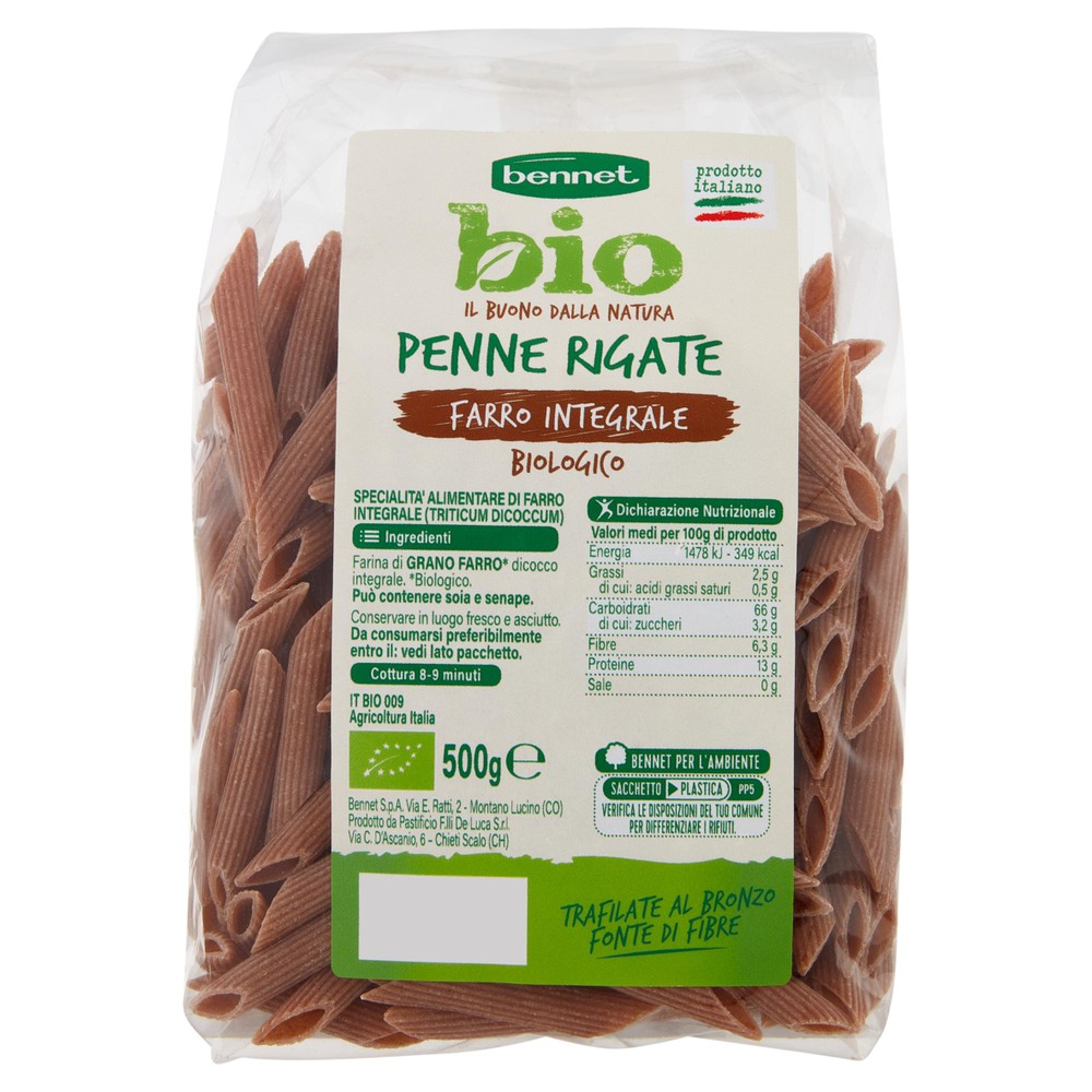 Pasta Penne Rigate Di Farro Integrale Biologico Bennet Bio - Foto 1