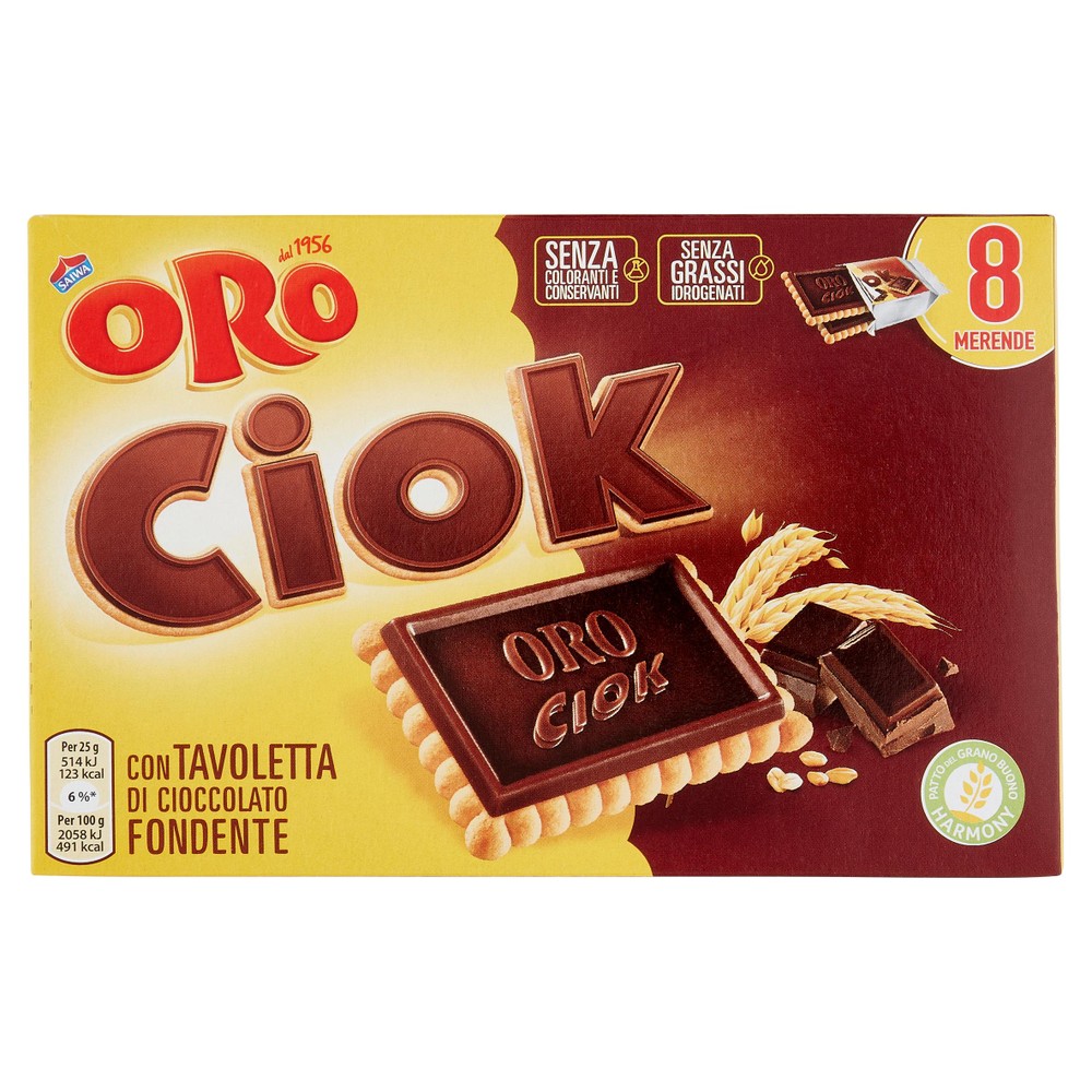 Biscotto Oro Ciok Con Tavoletta Di Cioccolato Fondente 8x25g Oro Saiwa - Foto 1