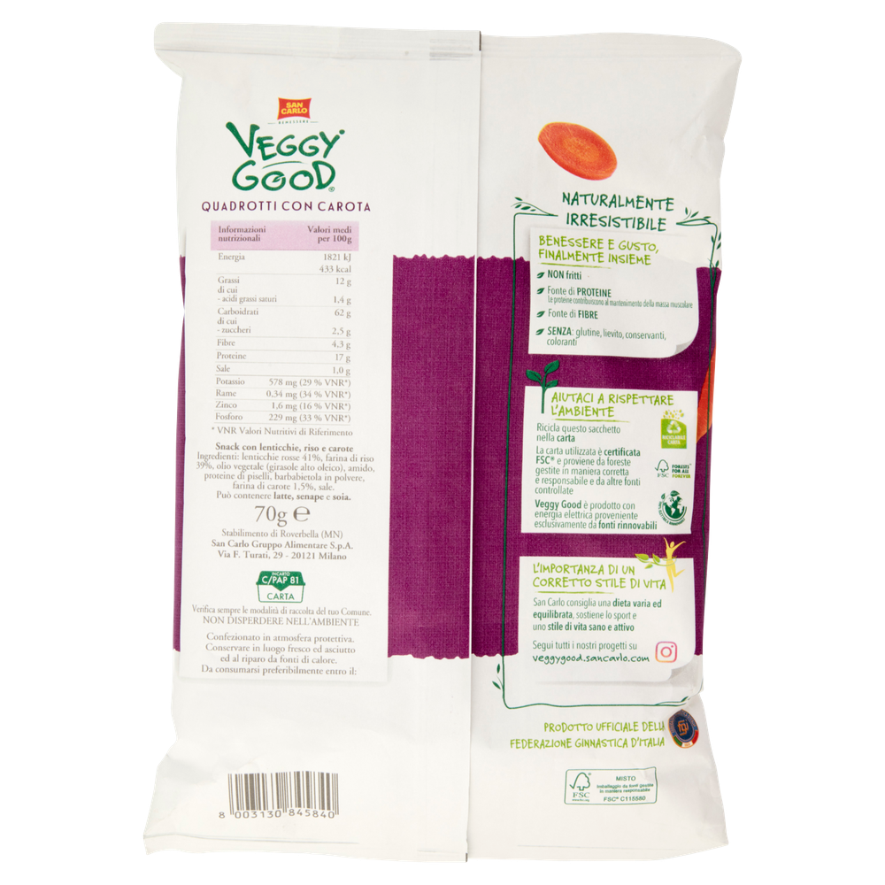 Snack Quadrotti Con Lenticchie, Riso E Carote Veggy Good San Carlo - Foto 3