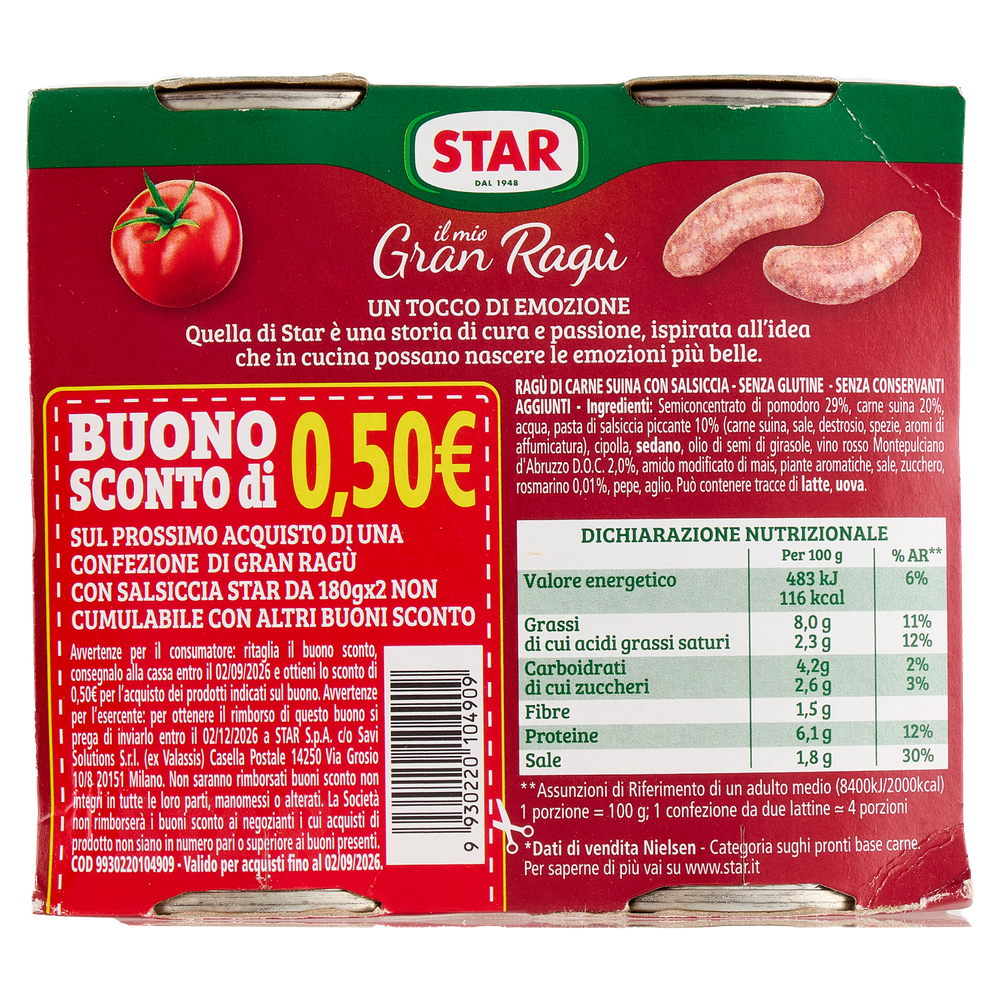 Il Mio Gran Ragu' Con Salsiccia Senza Glutine 2x180g Star - Foto 3