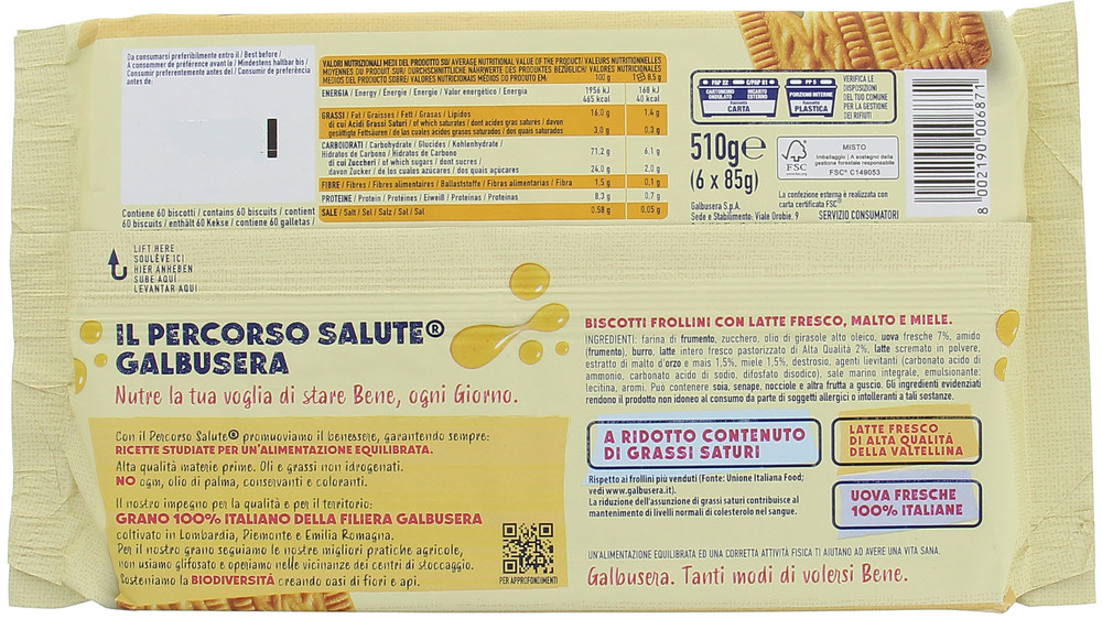 Frollini Zalet Con Latte Fresco, Malto E Miele 6x85g Galbusera - Foto 3