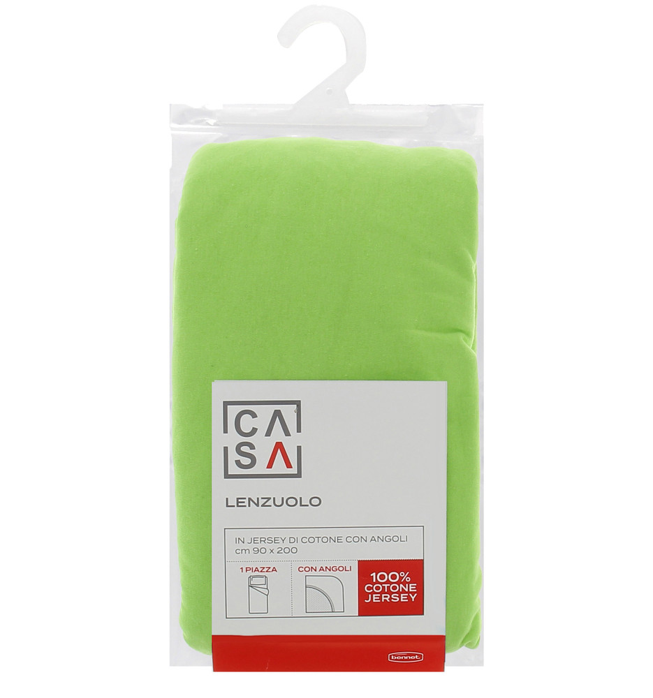Lenzuolo Jersey Angoli Tinta Unita 1piazza Cm90x200 Verde Casa - Foto 1