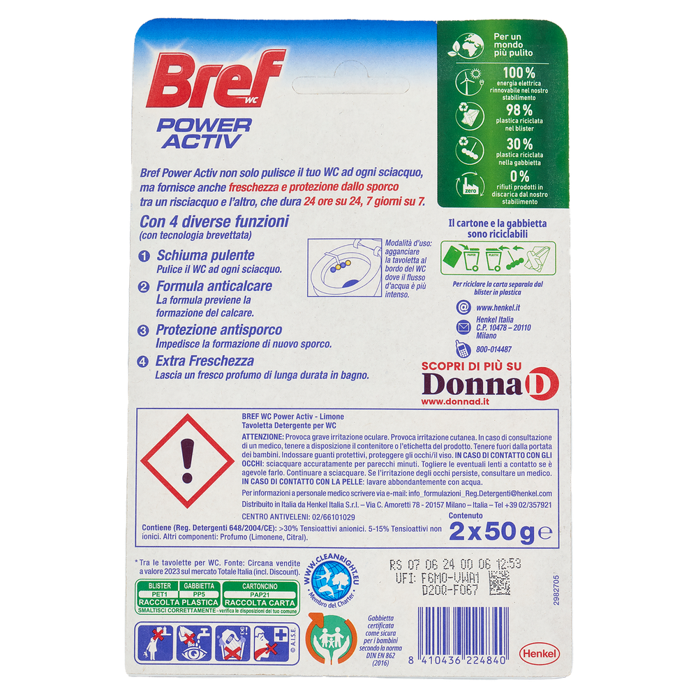 Tavoletta Detergente Wc Effetto Anticalcare Power Activ Limone Bref - Foto 3