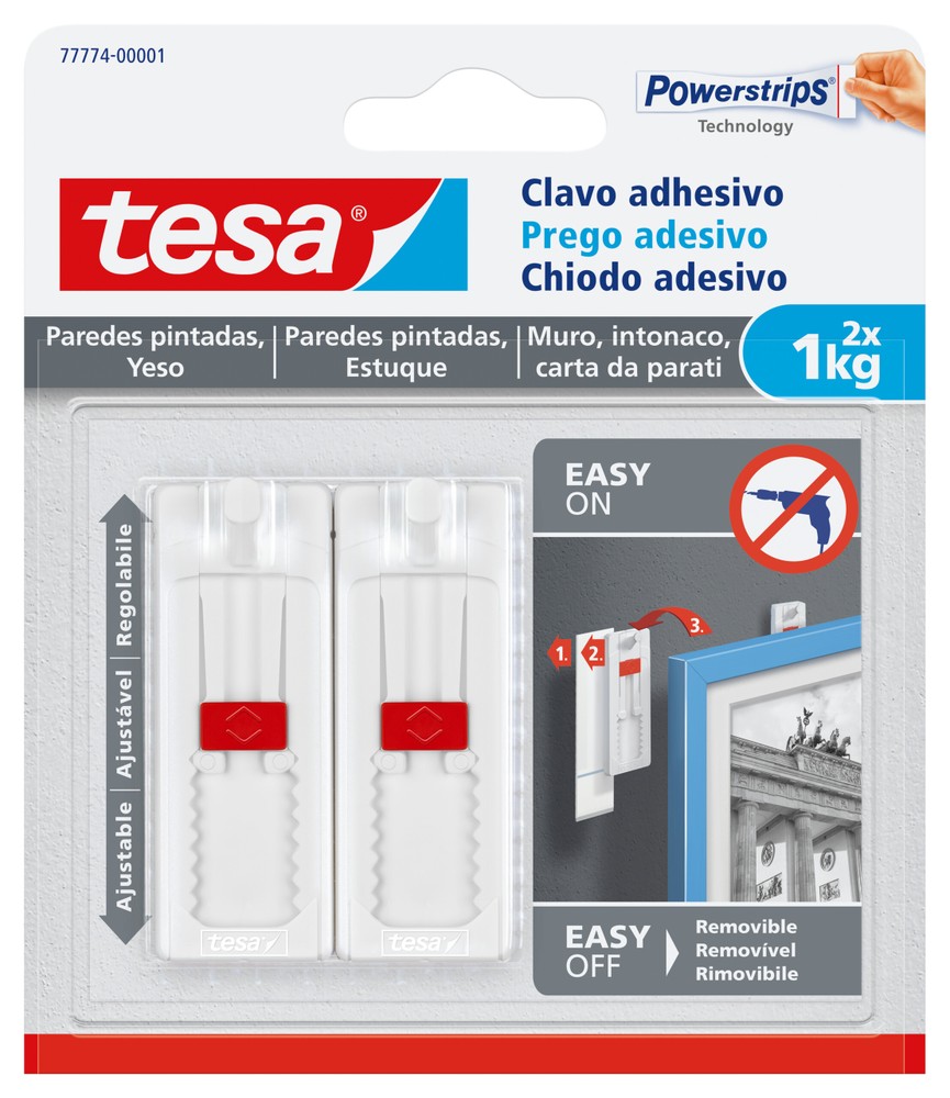 2 Chiodi Adesivi Regolabili Per Muro Powerstrips Tesa - Foto 1