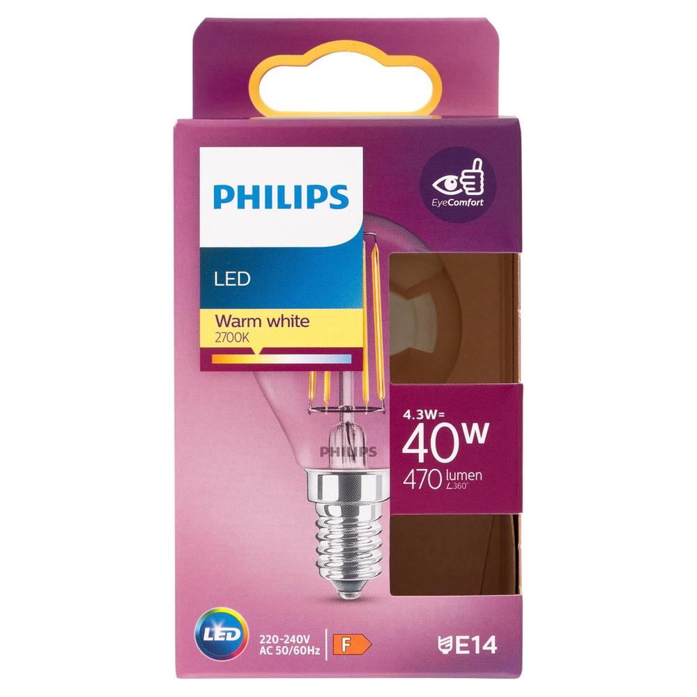 Lampadina Led Filamento Sfera 40w Attacco E14 Luce Calda Philips - Foto 1