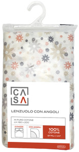 Lenzuolo Angoli Stampa Margherite 2 Piazze Cm180x200 Beige Casa
