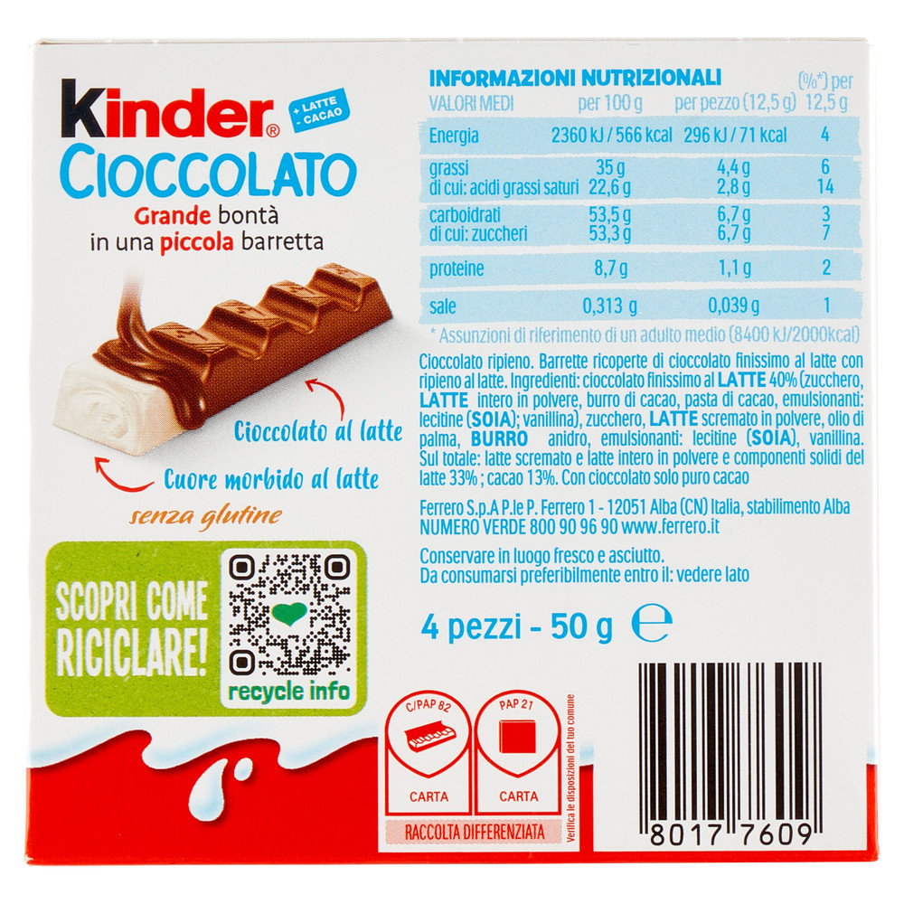 Barrette Kinder Cioccolato Al Latte 4x12,5g Kinder - Foto 3