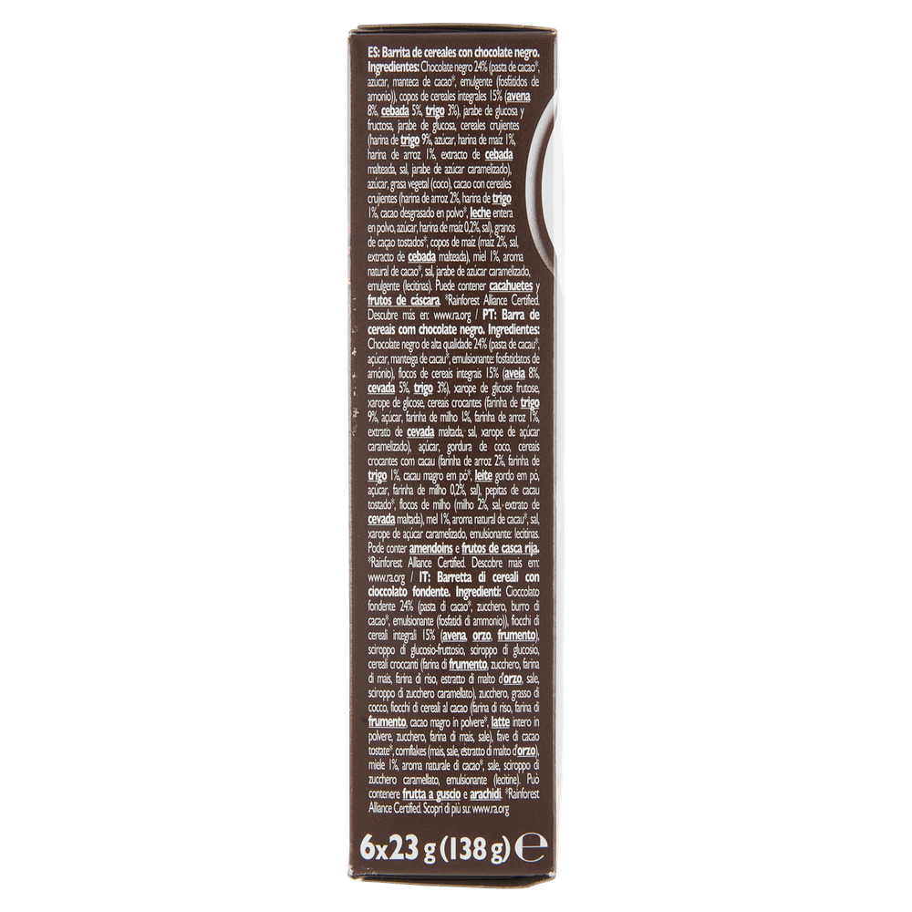 Barrette Ai Cereali Con Cioccolato Fondente, Conf.6x23 Gr