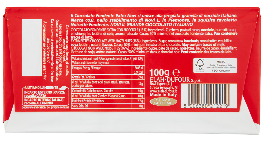 Tavoletta Di Cioccolato Noisette Fondente Extra Con Nocciole Novi - Foto 3