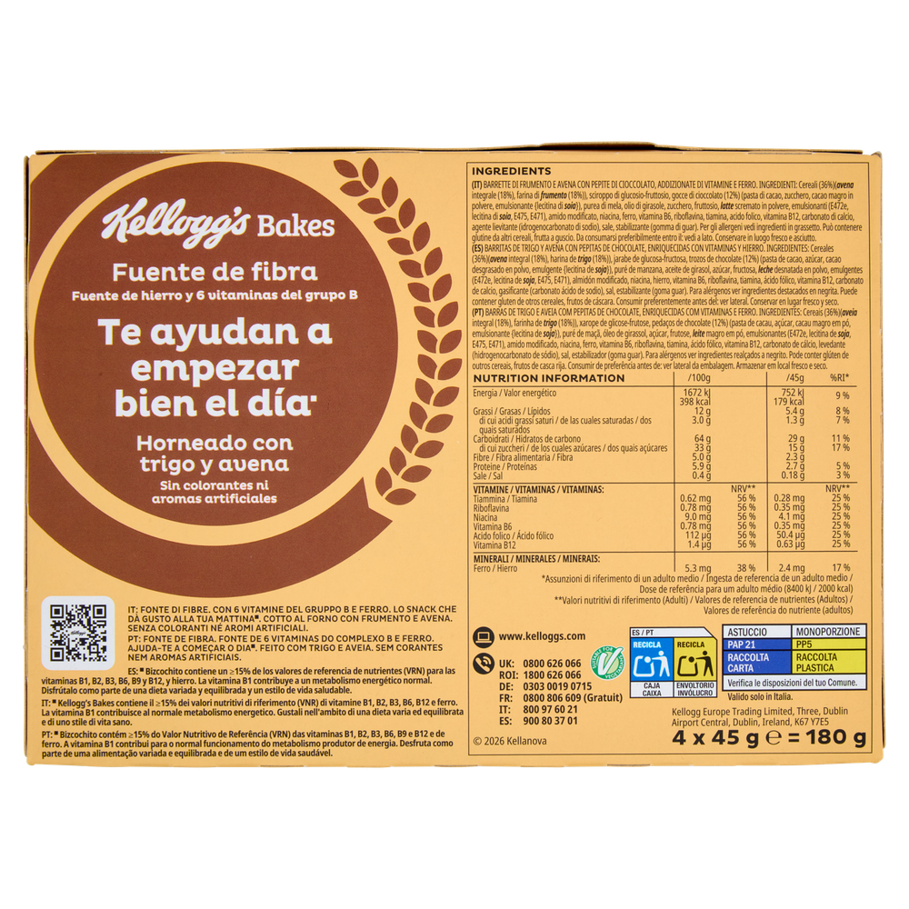 Barrette Bakes Cioccolato E Avena Kellogg's 4x45g - Foto 3