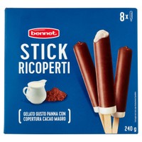 8 Sticks Gelato Latte Con Copertura Cacao Magro Bennet