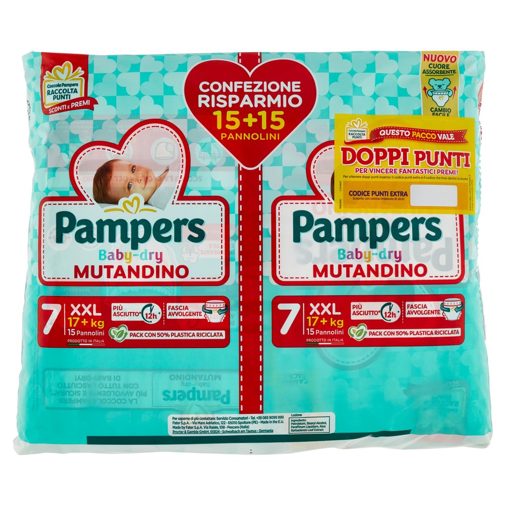 Pannolini Baby Dry Mutandino 2x15, Taglia 7 XXL (17+ Kg) Pampers