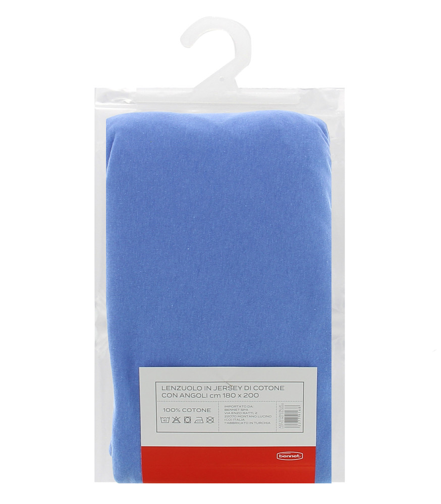 Lenzuolo Jersey Angoli Tinta Unita 2piazze Cm180x200 Azzurro Scuro Casa - Foto 2