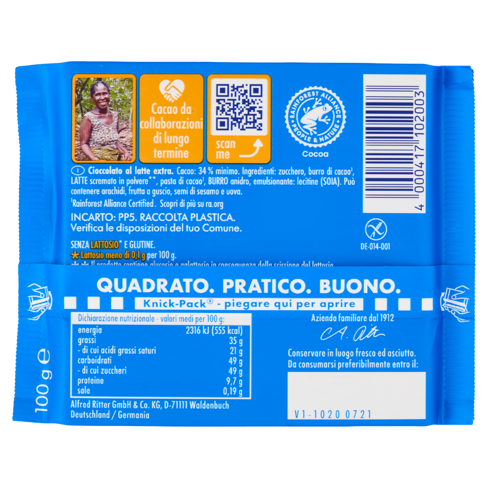 Tavoletta Di Cioccolato Al Latte Senza Lattosio Ritter Sport - Foto 3