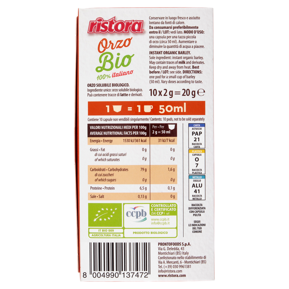 Capsule Orzo Bio Italiano Compatibili Nespresso 10pz Ristora - Foto 3